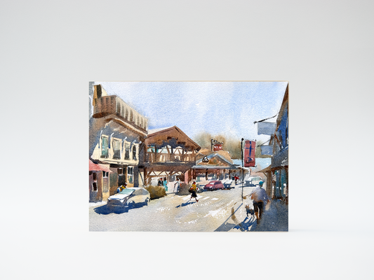 "Shops on Front St" woodblock wall art