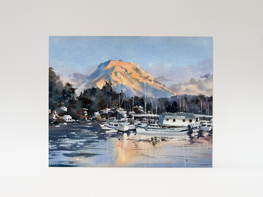 "Sunset over Gig Harbor" woodblock wall art