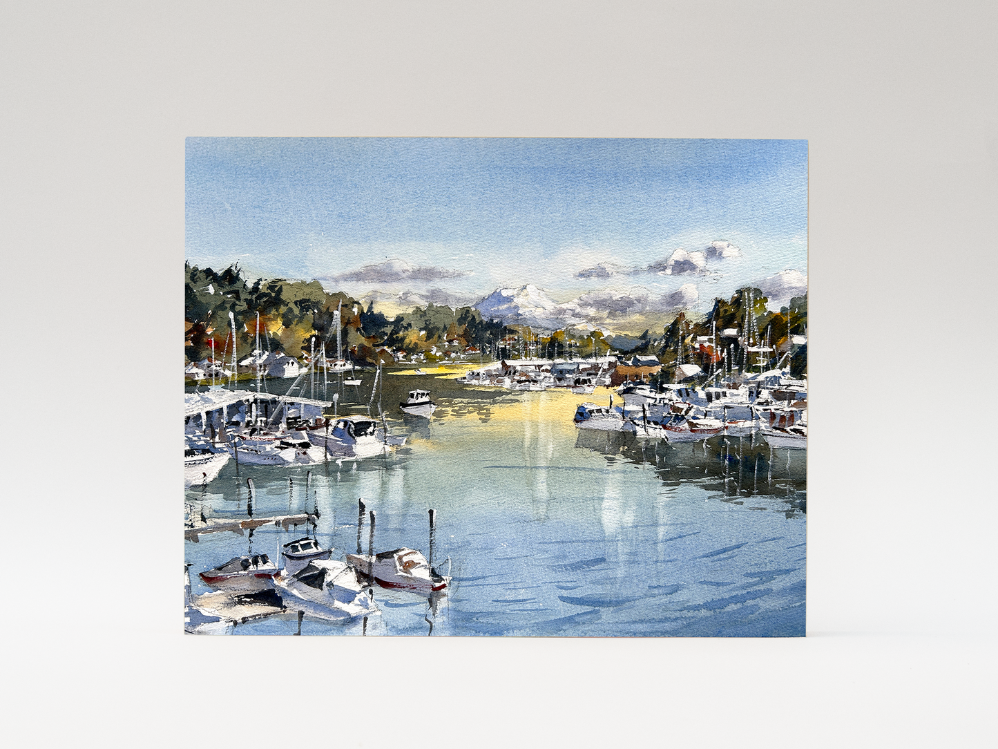 "Bright Fall Day in Gig Harbor" woodblock wall art