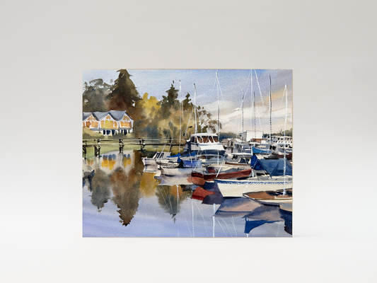 "Winslow Wharf in Early Fall" woodblock wall art