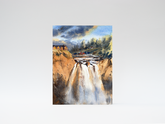 "Snoqualmie Falls in Summer" woodblock wall art