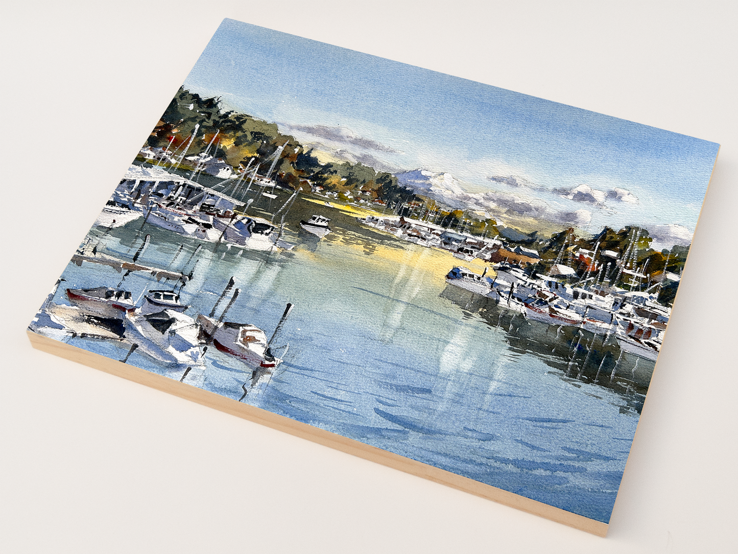 "Bright Fall Day in Gig Harbor" woodblock wall art