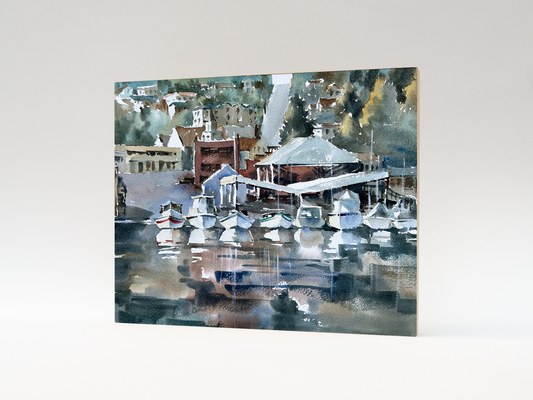 "Gig Harbor Boatyard" woodblock wall art