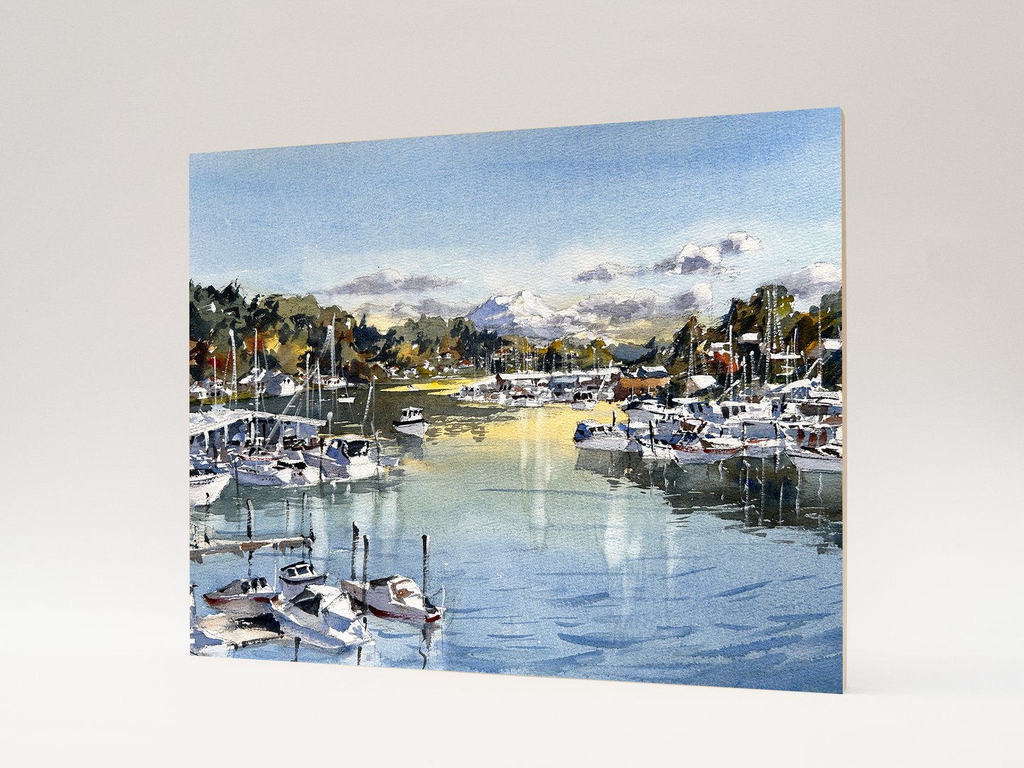 "Bright Fall Day in Gig Harbor" woodblock wall art