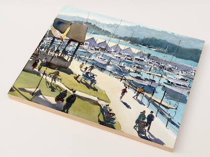 "A stroll on the Liberty Bay" woodblock wall art