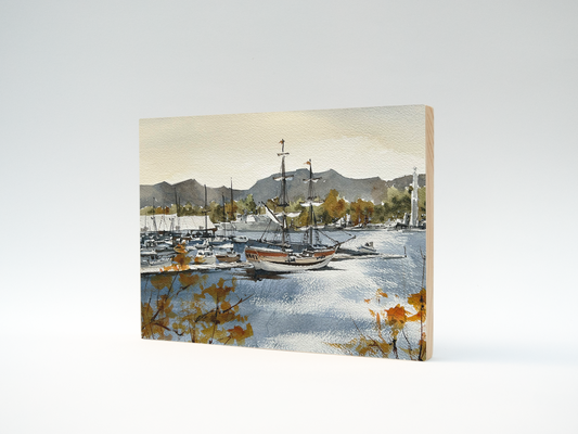 "Lady Washington at Port Orchard marina" woodblock wall art