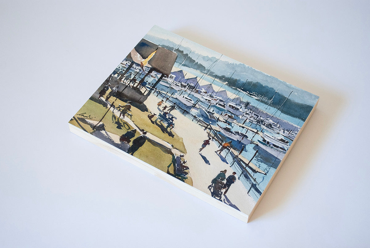 "A stroll on the Liberty Bay" woodblock wall art