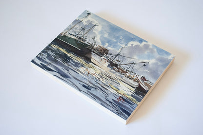 "Fishing boats at Rockland Harbor" woodblock wall art