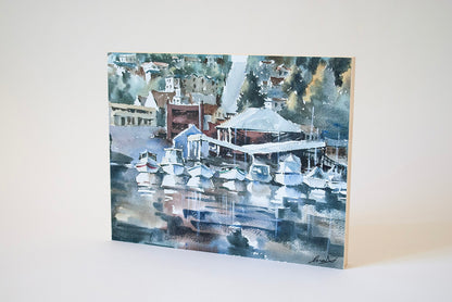 "Gig Harbor Boatyard" woodblock wall art