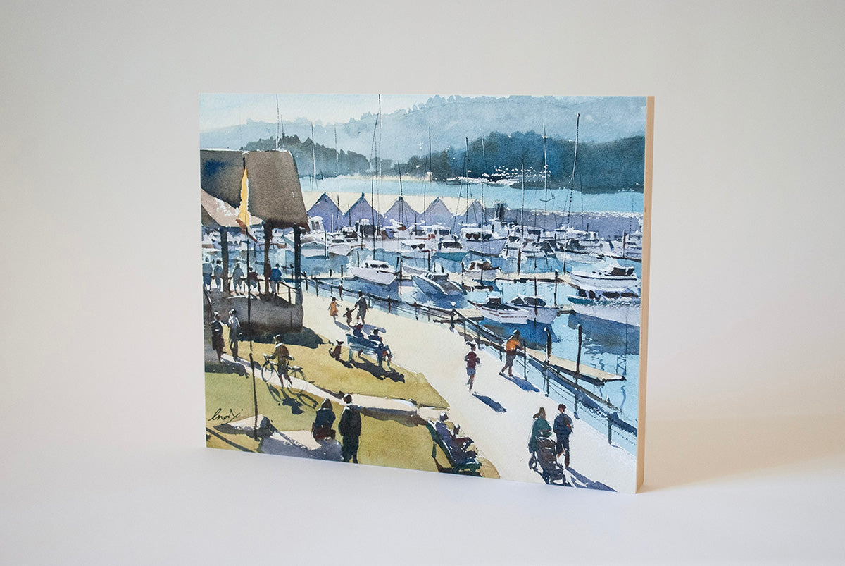 "A stroll on the Liberty Bay" woodblock wall art