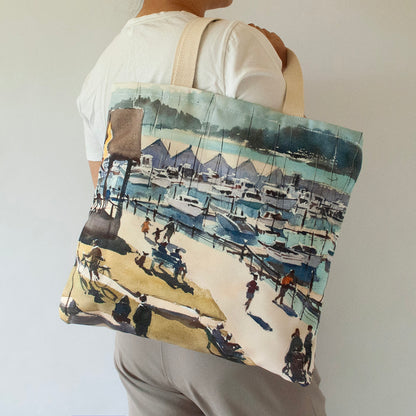 "Poulsbo Waterfront" Large canvas tote