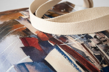 Large canvas tote with the artwork "Winslow Wharf in the fall"