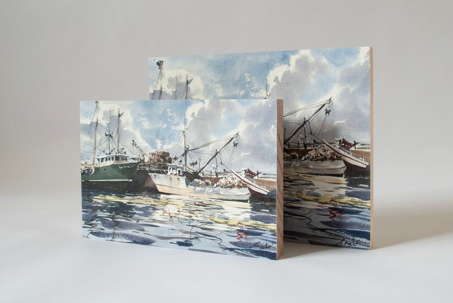 "Fishing boats at Rockland Harbor" woodblock wall art