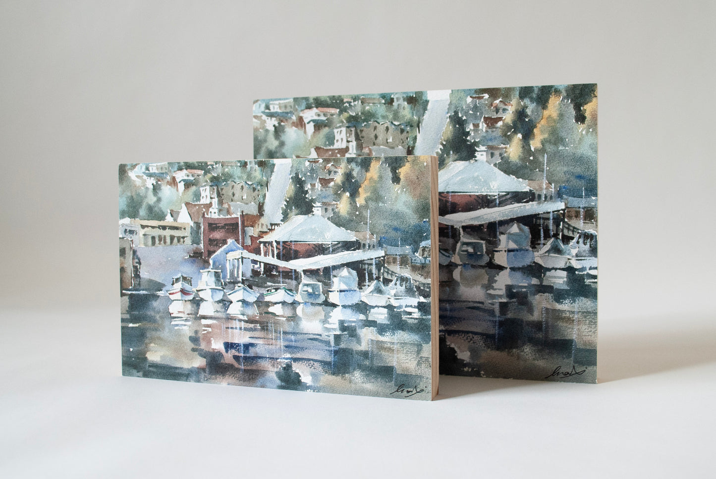 "Gig Harbor Boatyard" woodblock wall art