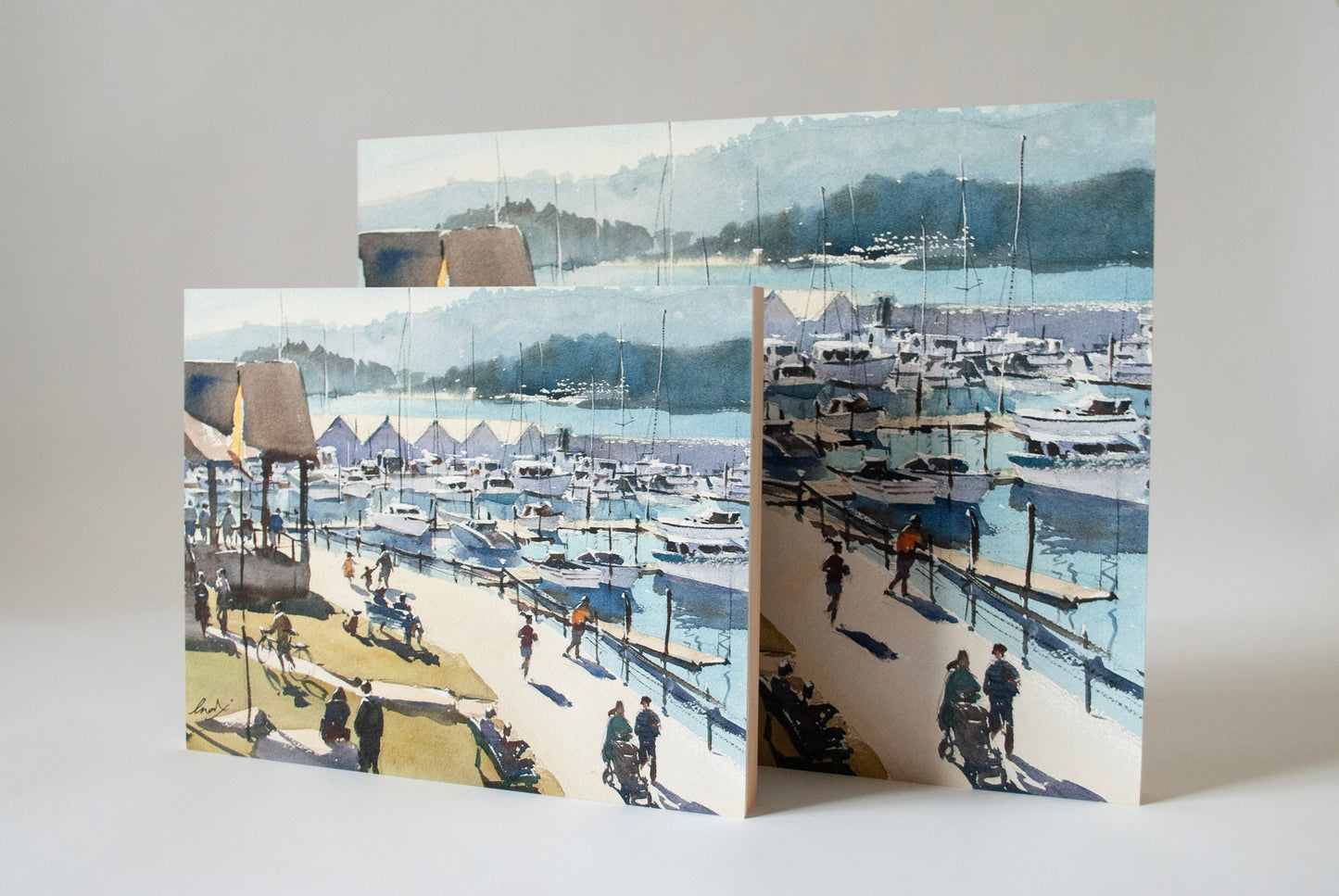 "A stroll on the Liberty Bay" woodblock wall art