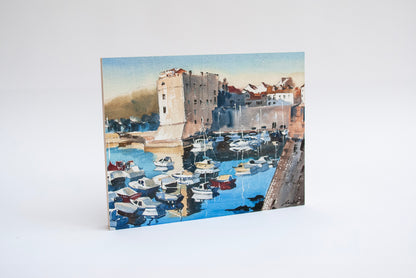 "Dubrovnik Harbor" woodblock wall art