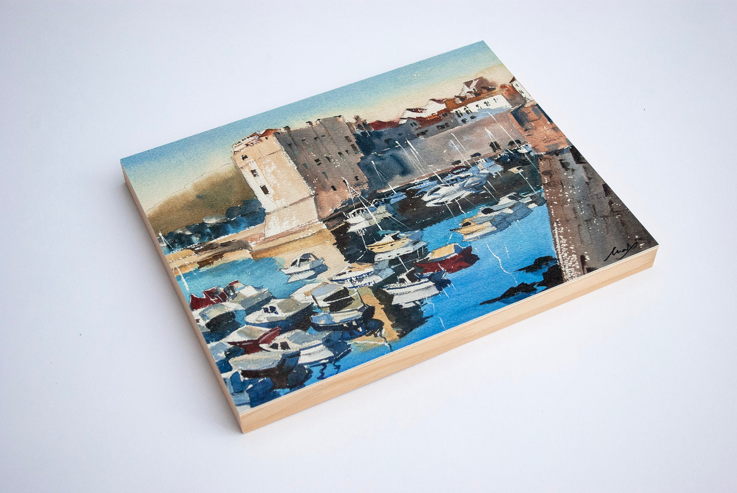 "Dubrovnik Harbor" woodblock wall art