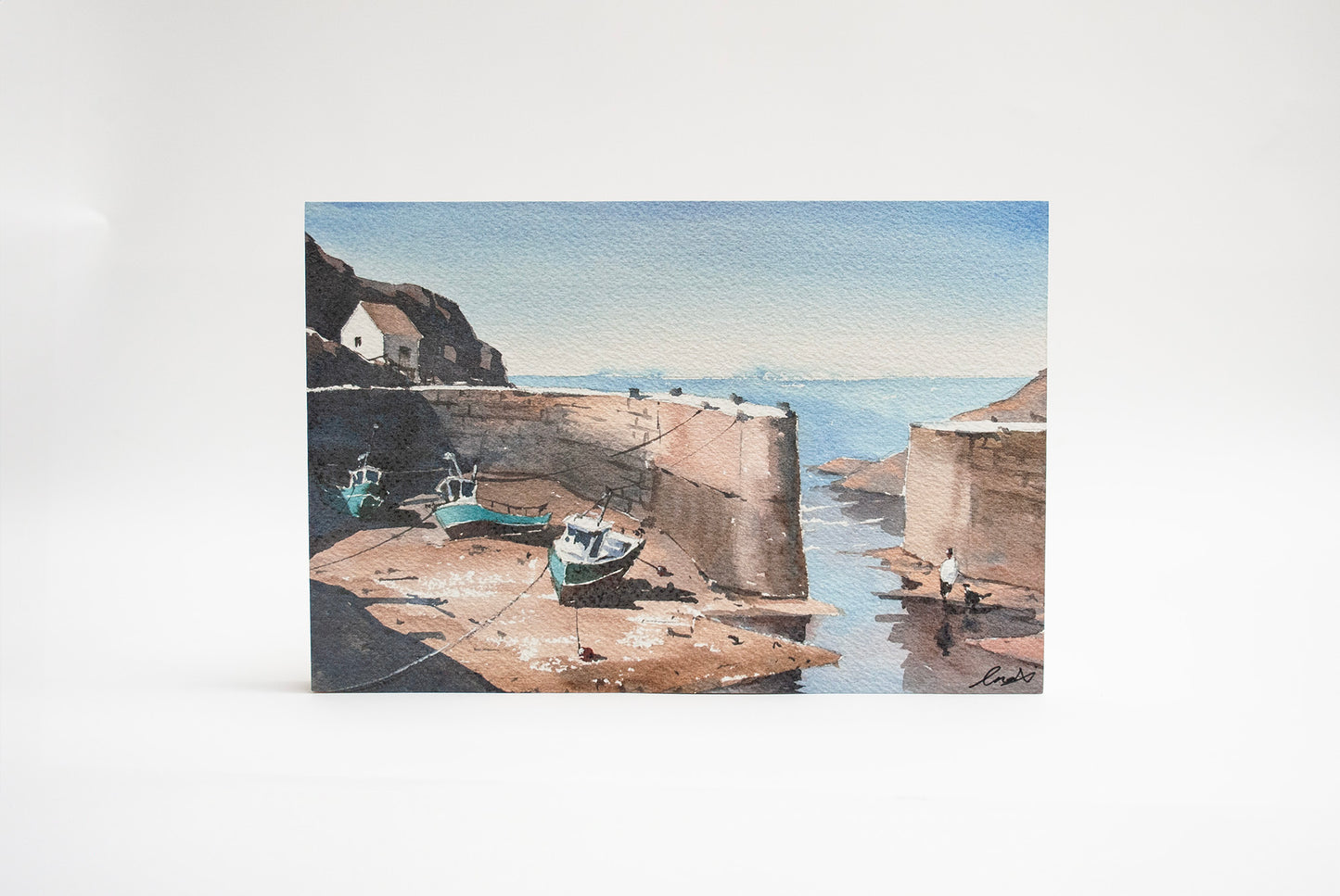 "Low tide at Porthgain Harbor" woodblock wall art