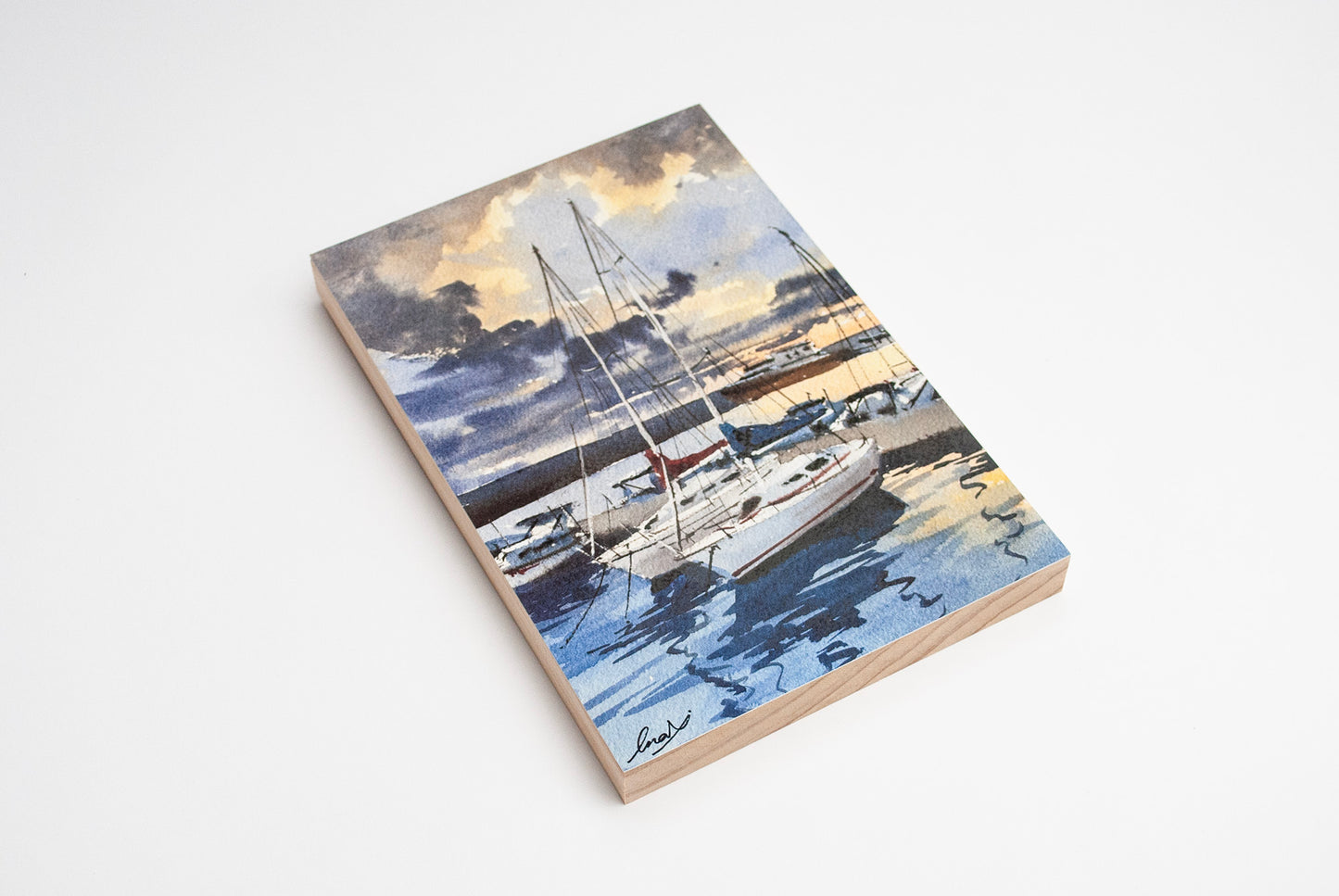 "Sailboats at the harbor" woodblock wall art