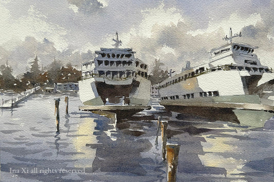 Docked Ferries - Limited edition print