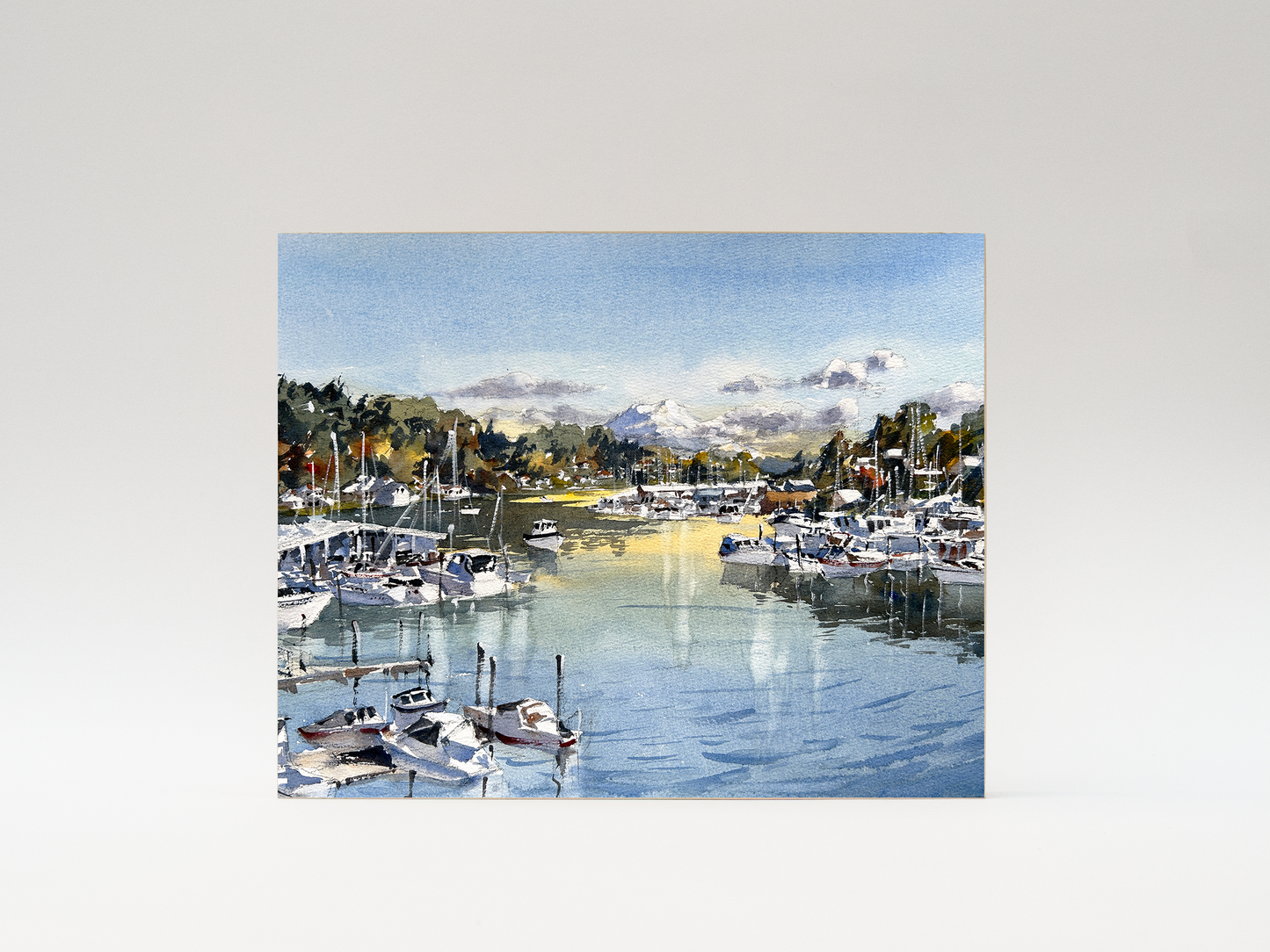 "Bright Fall Day in Gig Harbor" woodblock wall art