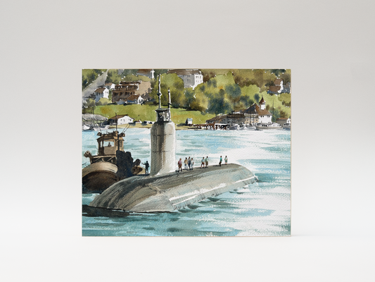 "Submarine on Sinclair Inlet" woodblock wall art