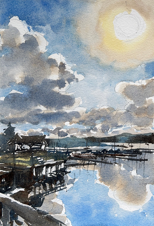 4/15 - "Rising clouds" watercolor class at Local Whimsy, Gig Harbor