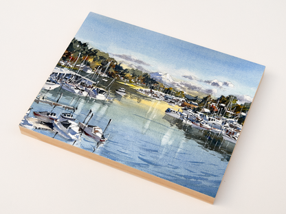 "Bright Fall Day in Gig Harbor" woodblock wall art