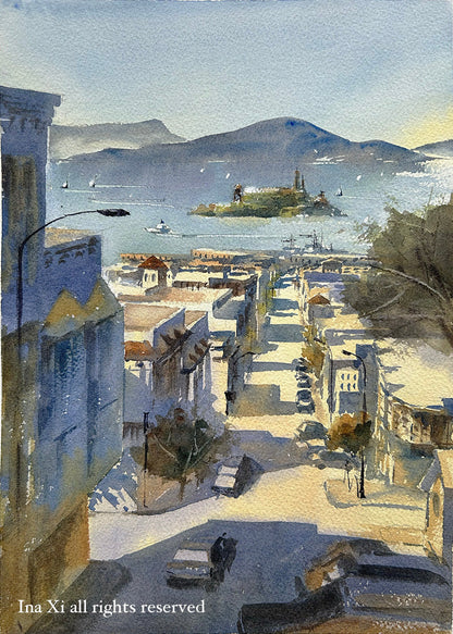 Russian Hill overlooking Alcatraz - Limited edition print