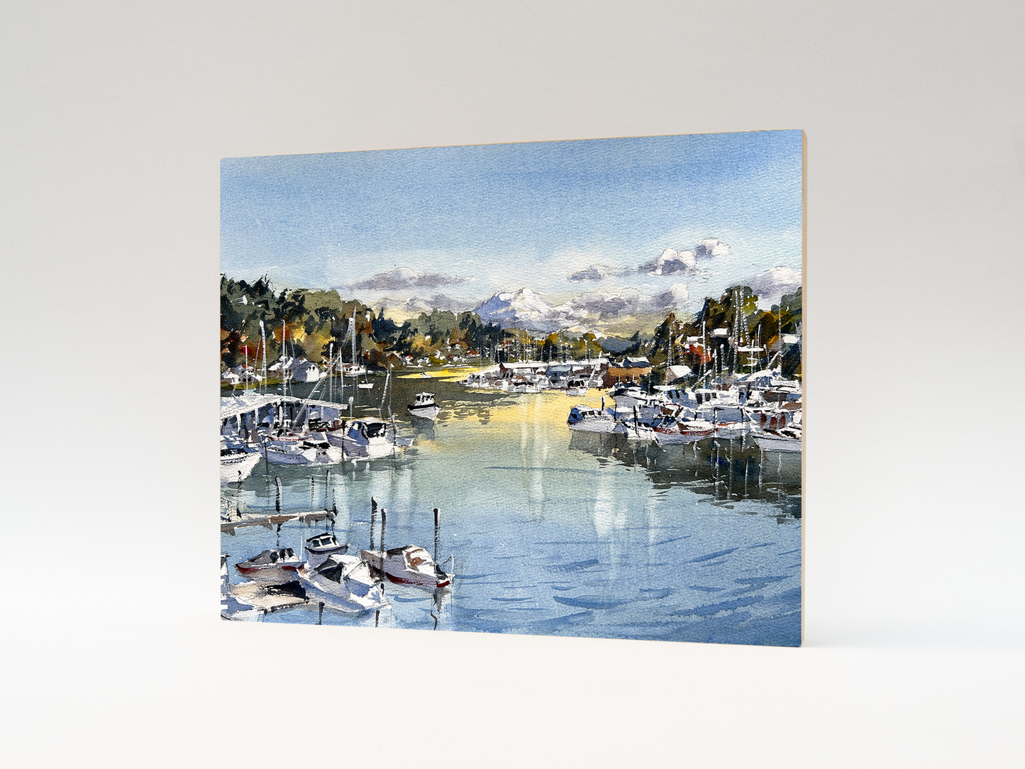 "Bright Fall Day in Gig Harbor" woodblock wall art